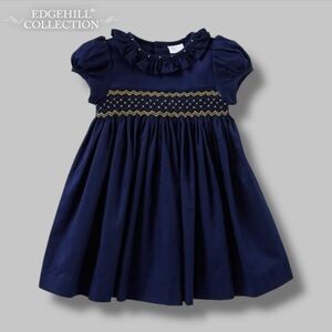 Edgehill Collection Navy Blue Smocked Dress